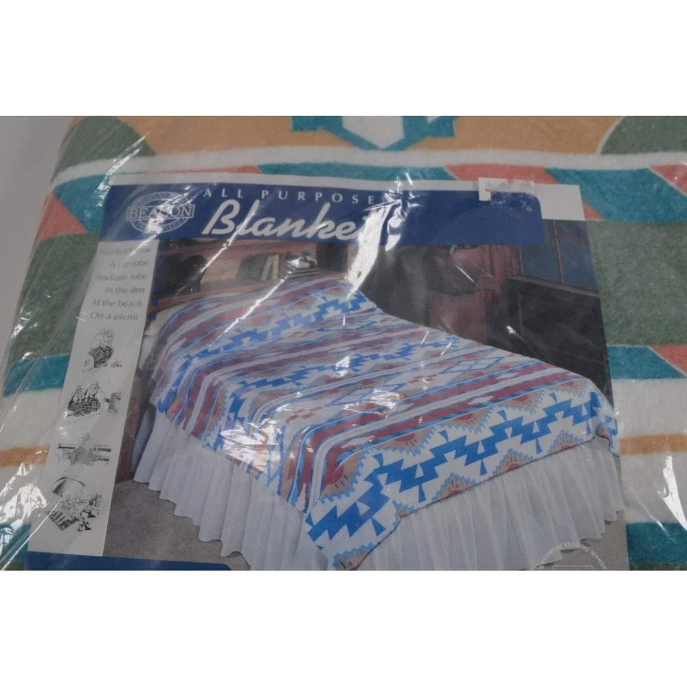 Vtg NOS Beacon‎ Blanket Navajo Style 72 x90 Twin/Full Acrylic Polyester Aztec